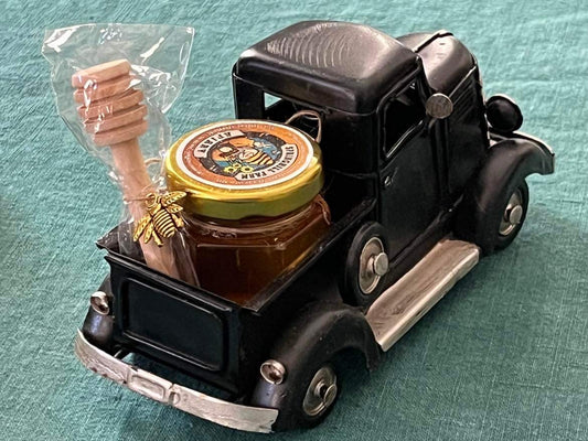 Truck - Antique model Black truck with 1.5 oz jar of natural Honey with bee charm and honey wand