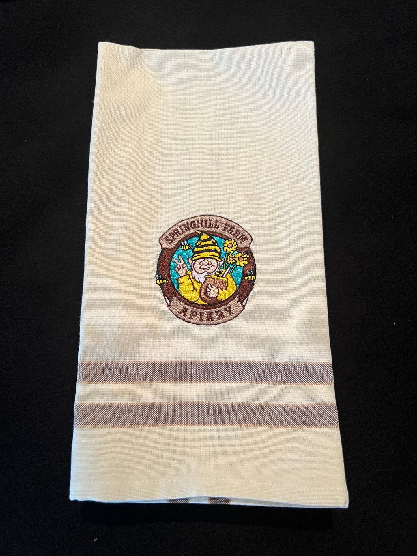 Kitchen - Cream Muslin with Brown Accent Stripes Embroidered Kitchen Towel