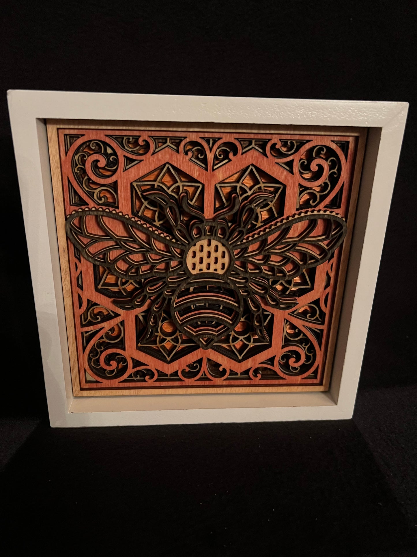 Decor and Gifts Framed Bee Art Dark Bee with Brownish Red Background