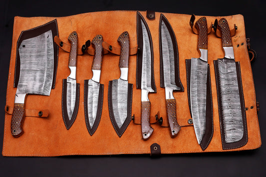 Blade Smith 8 Knife kitchen set with custom Small Pattern Honeycomb Handle