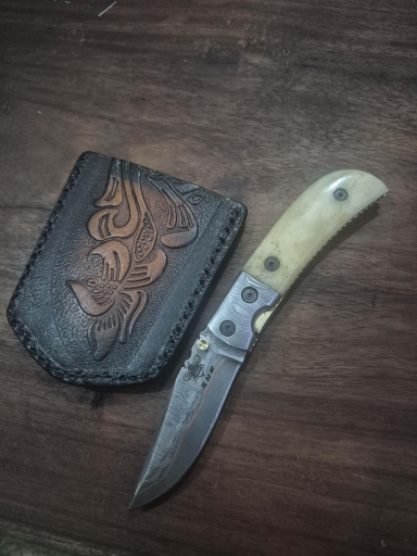 Pocket Knife Under Lock Camel Bone