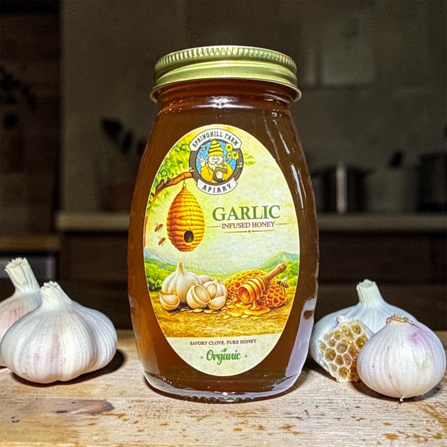 Natural Honey 1/2 pint Garlic Infused