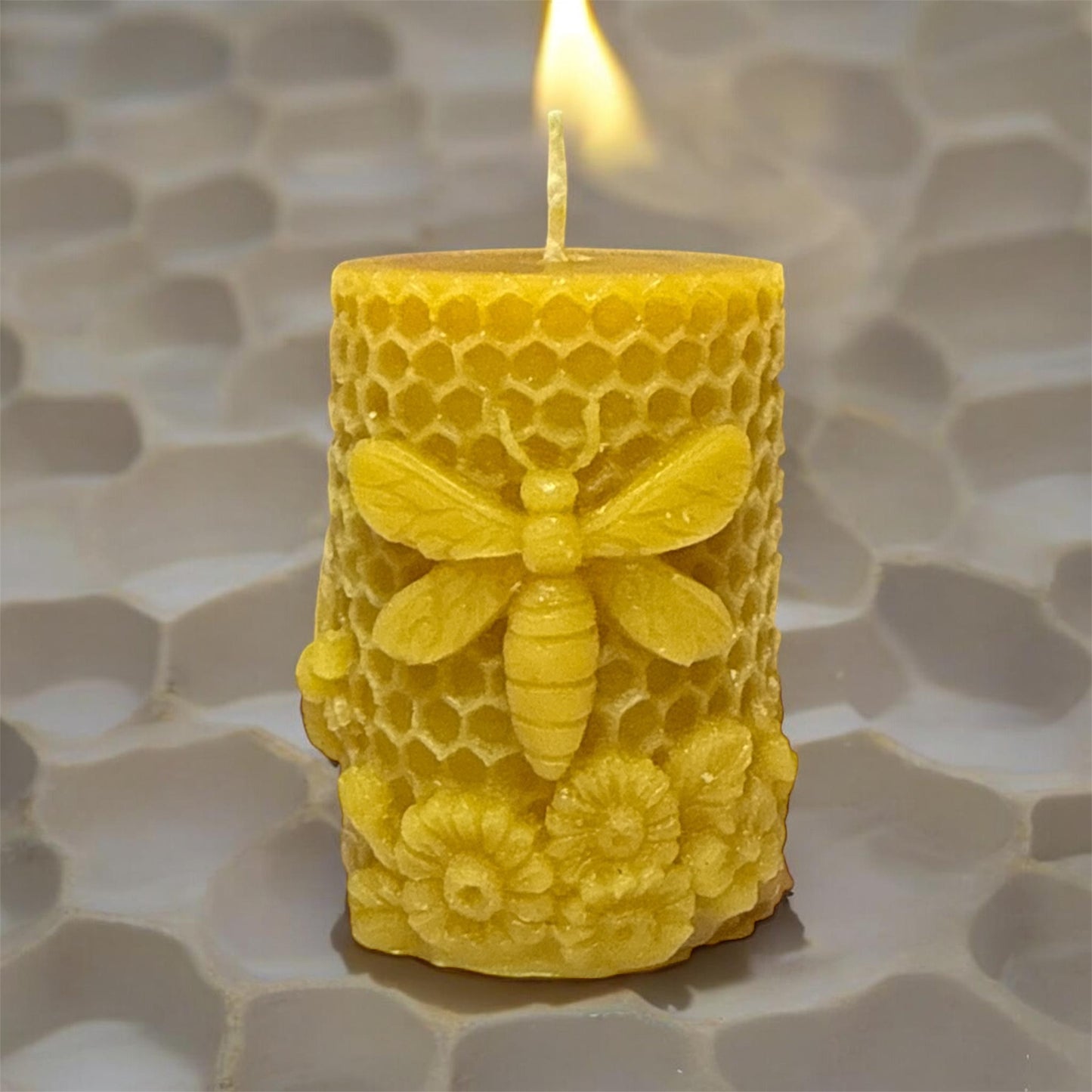 Large Bee and Flowers Candle