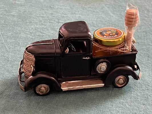 Truck - Antique model Black truck with 1.5 oz jar of natural Honey with bee charm and honey wand