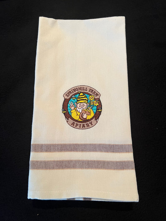 Kitchen - Cream Muslin with Brown Accent Stripes Embroidered Kitchen Towel