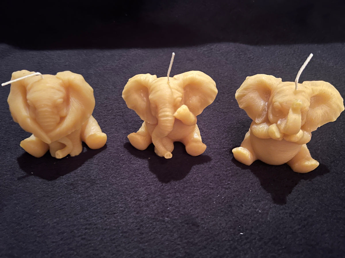Candle - Natural Beeswax Elephant Set of 3