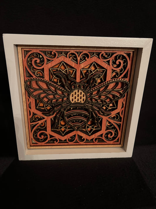 Decor and Gifts Framed Bee Art Dark Bee with Brownish Red Background