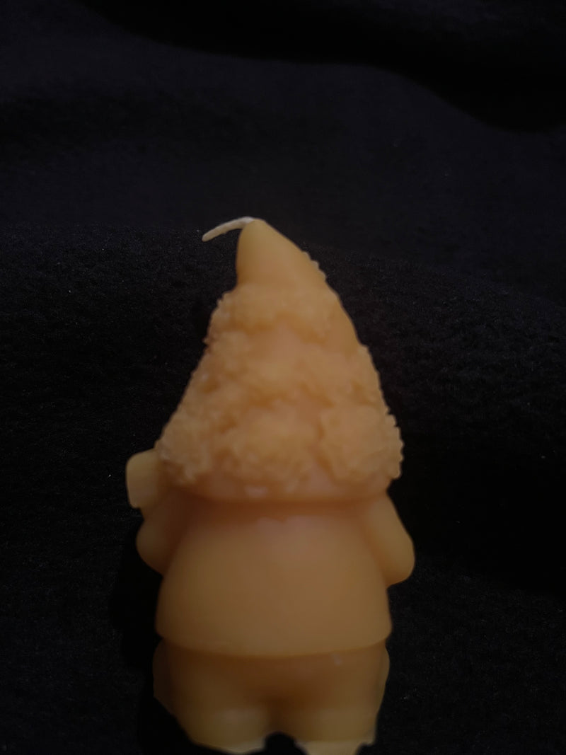Candles- Natural Beeswax Gnome with Flower Hat Welcome Sign Front