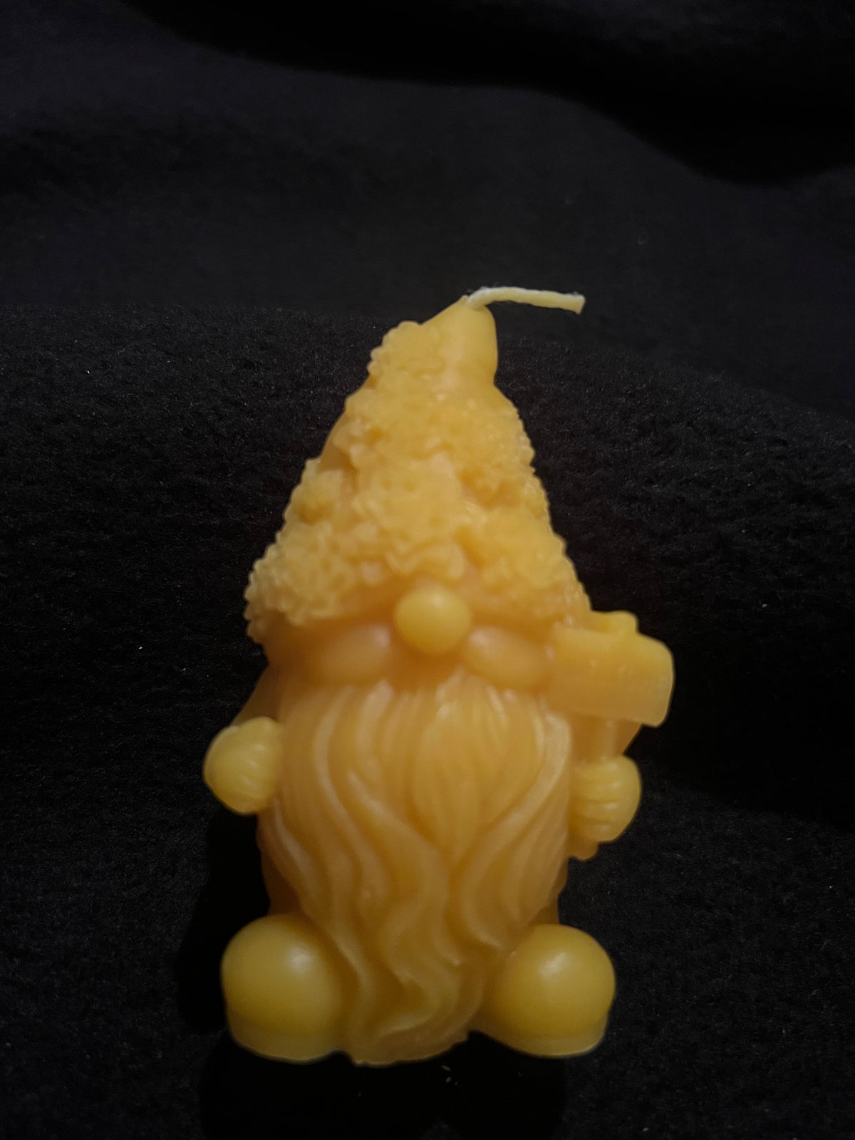 Candles- Natural Beeswax Gnome with Flower Hat Welcome Sign Front