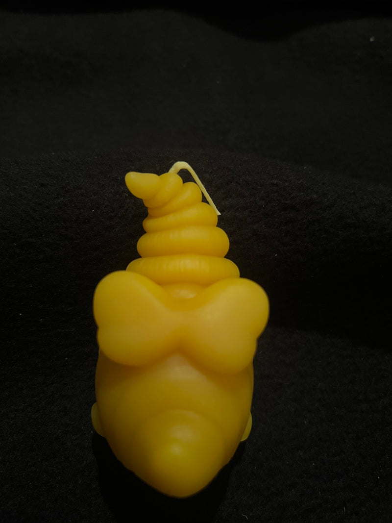 Candle - Natural Beeswax Gnome with Sunflower Candle Front
