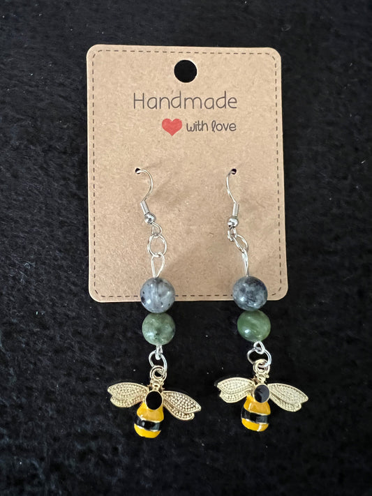 Jewelry - Metal Bees with dark green and grey Beads