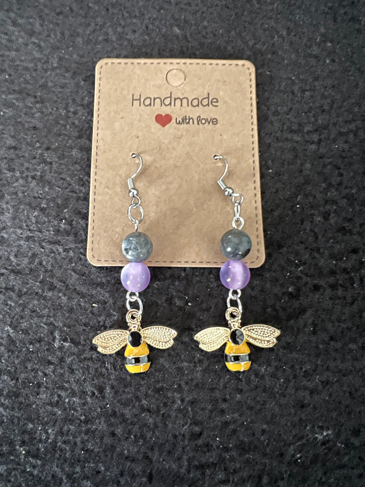 Jewelry - Metal Bees with Lavender and Grey beads