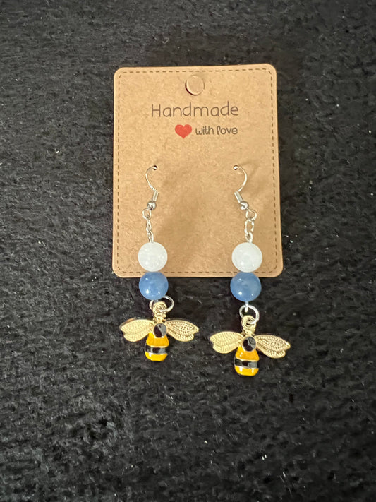 Jewelry - Metal Bees with Slate Blue and White beads