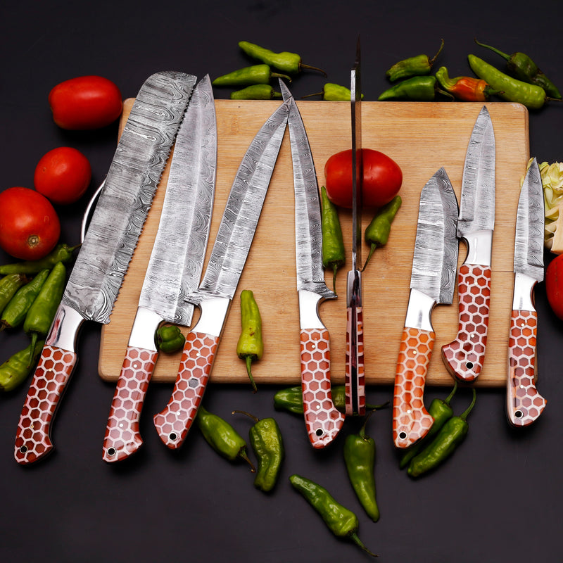 Blade Smith 8 Knife kitchen set with custom Honeycomb Handle