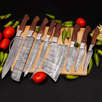 Blade Smith 8 Knife kitchen set with custom Small Pattern Honeycomb Handle