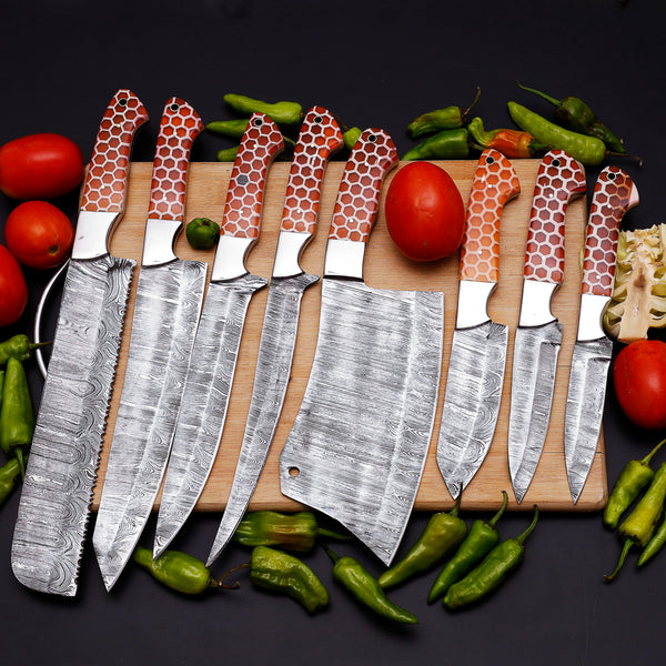 Blade Smith 8 Knife kitchen set with custom Honeycomb Handle