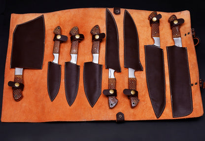 Blade Smith 8 Knife kitchen set with custom Small Pattern Honeycomb Handle