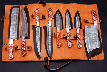 Blade Smith 8 Knife kitchen set with custom Honeycomb Handle