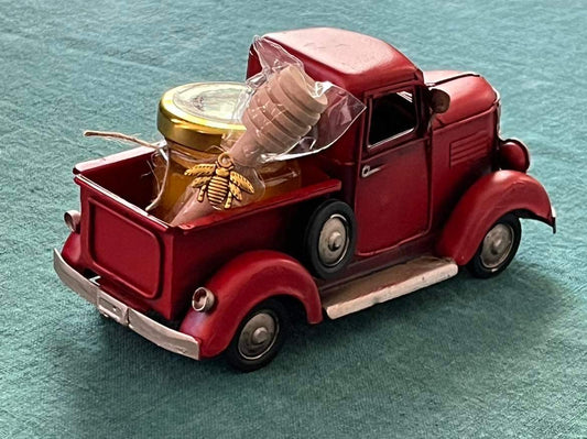 Truck - Antique model Red truck with 1.5 oz jar of natural Honey with bee charm and honey wand