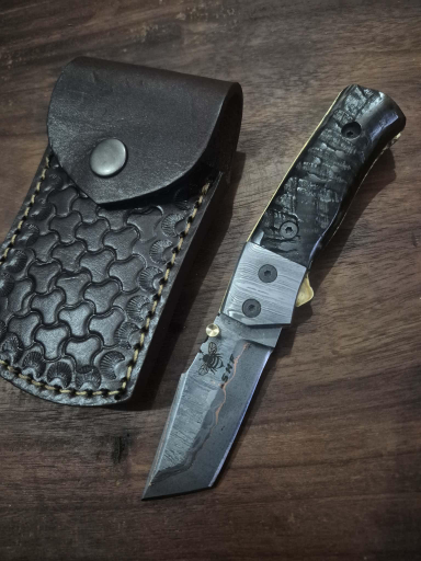 Tanto Blade Pocket Knife Under lock Ram Horn