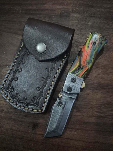 Tanto Blade Pocket Knife Under lock Molten Prism Micarta
