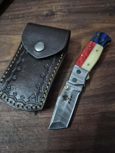 Tanto Blade Pocket Knife  Camel Bone