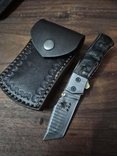 Tanto Blade Pocket Knife  Camel Bone  Ram Horn