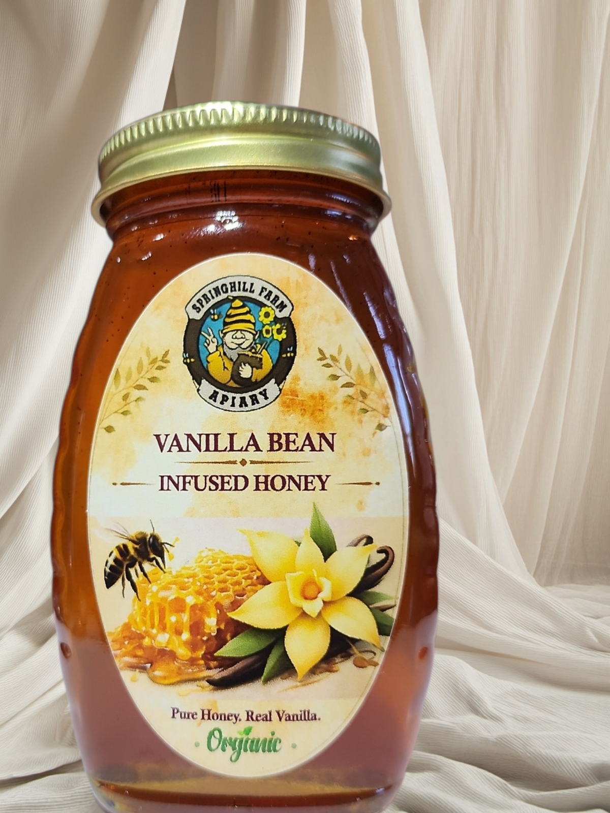 Honey Natural Madagascar Bourbon Vanilla Bean Infused Honey 1/2 Pint (Approxamently 10 Oz)