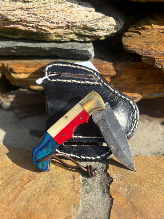 Damascus Steel Black lock Pocket Knife Patriot Handle