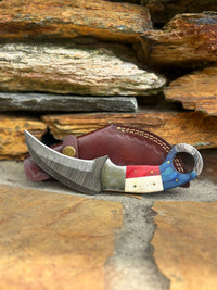 Damascus Steel Karambit Knife Patriot Handle