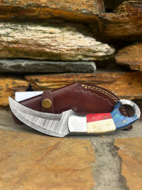 Damascus Steel Karambit Knife Patriot Handle