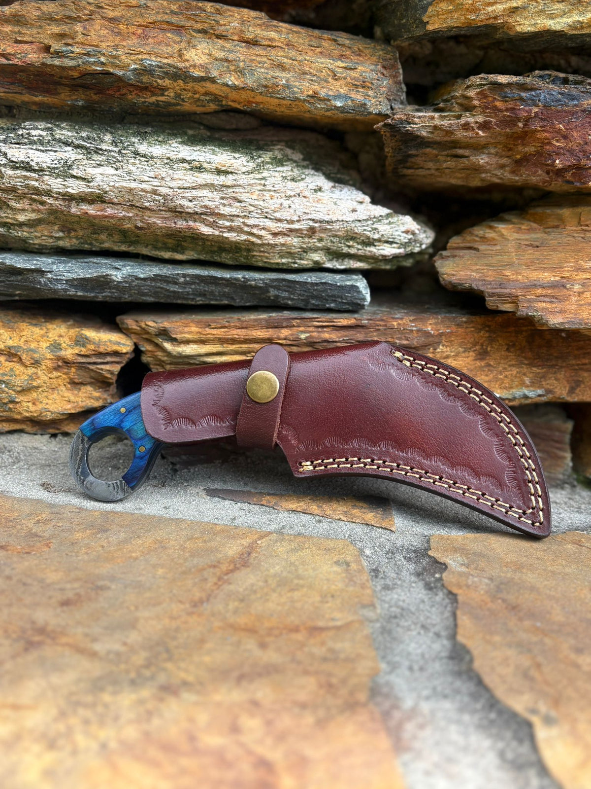 Damascus Steel Karambit Knife Patriot Handle