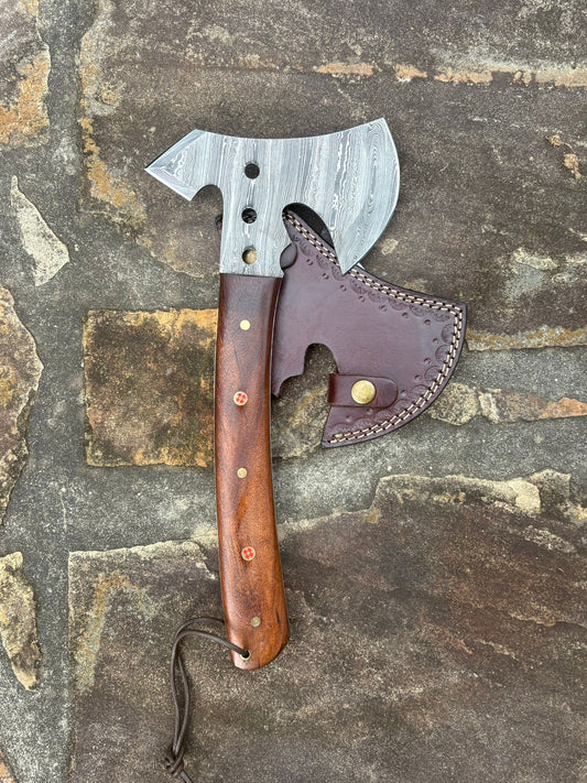 Damascus Steel Camping/Hiking Axe Rosewood Handle