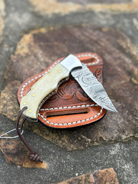 Damascus Steel Back Lock Pocket Knife Bone Handle