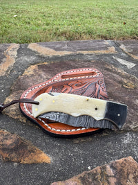 Damascus Steel Back Lock Pocket Knife Bone Handle