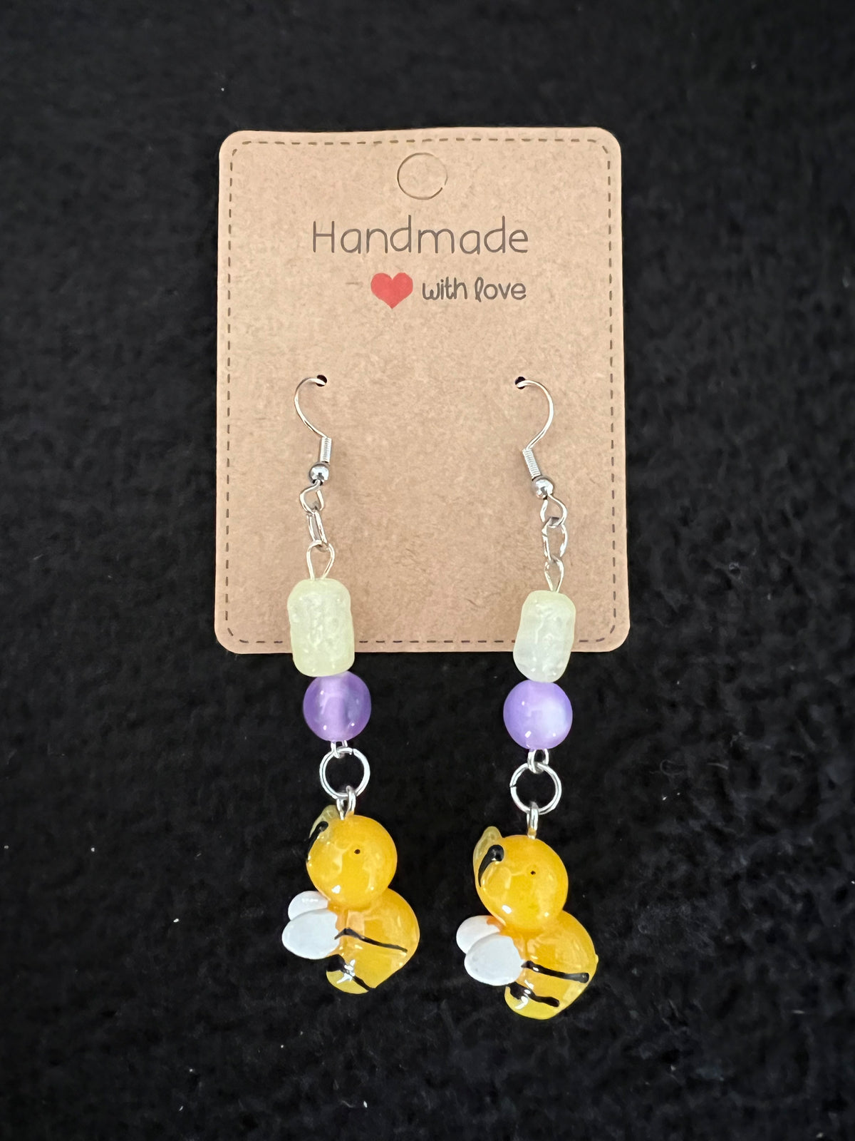 Jewelry - Yellow Bee with Lavender and Pale Green Beads