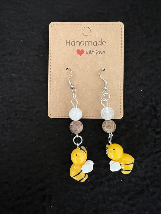 Jewelry - Yellow Bee with Translucent Brown and Opaque white Beads